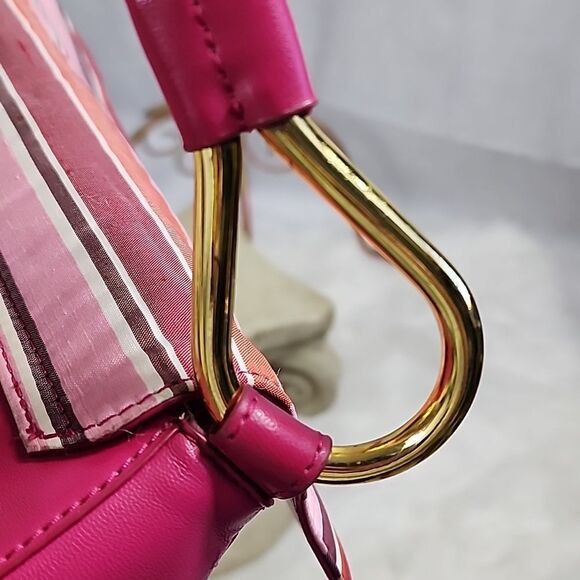 Silk Flap Fuschia Shoulder Bag with Matching Strap & Gold Tone Hardware - Picture 11 of 16